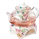 YBK Tech Bone China Coffee Pot Teapot with Warmer and Tea Infuser- Butterflies Design