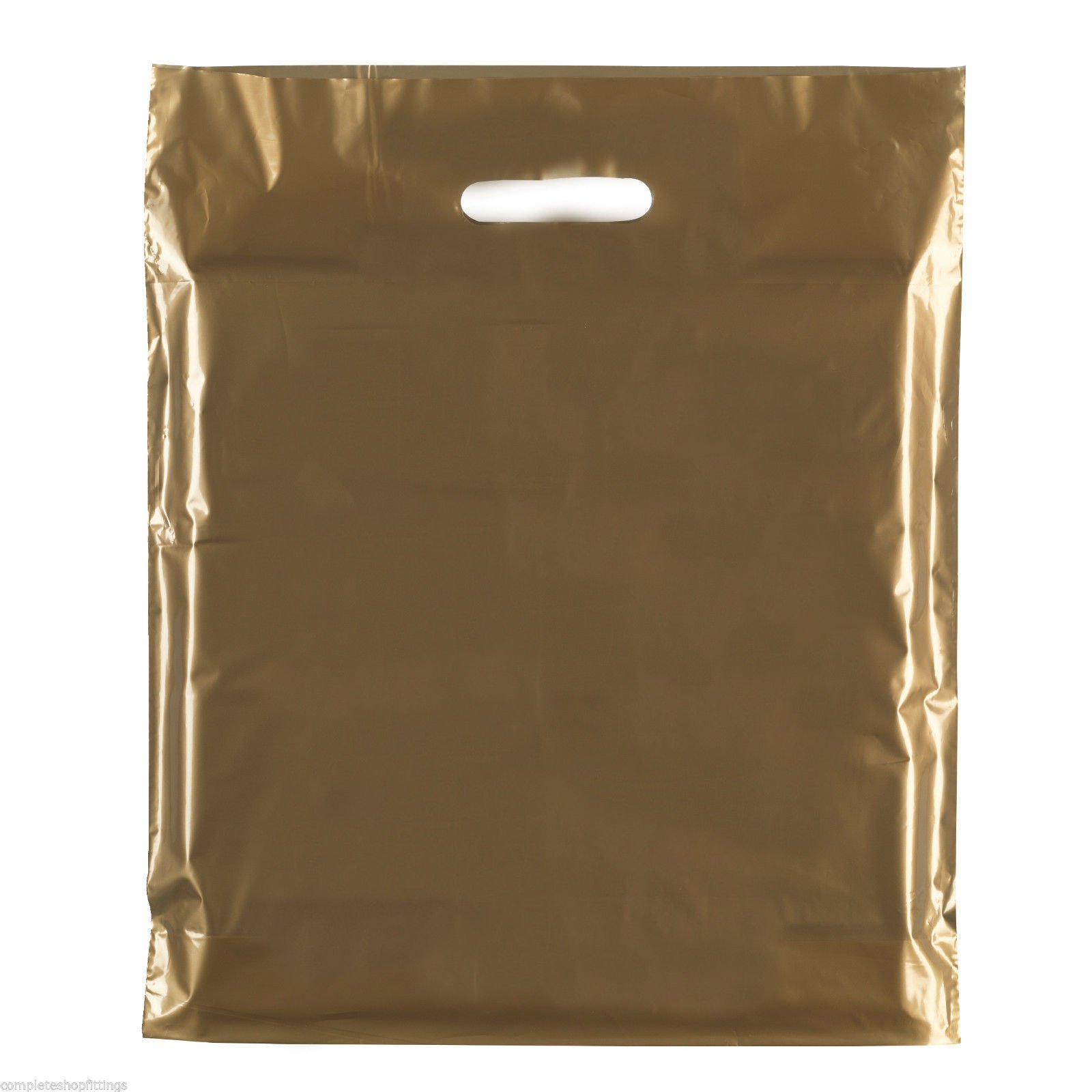 100x Gold Heavy Duty Colored Plastic Carrier Bags Party Gift Bags in 3 Sizes (15''X18''+3(39x45cm))