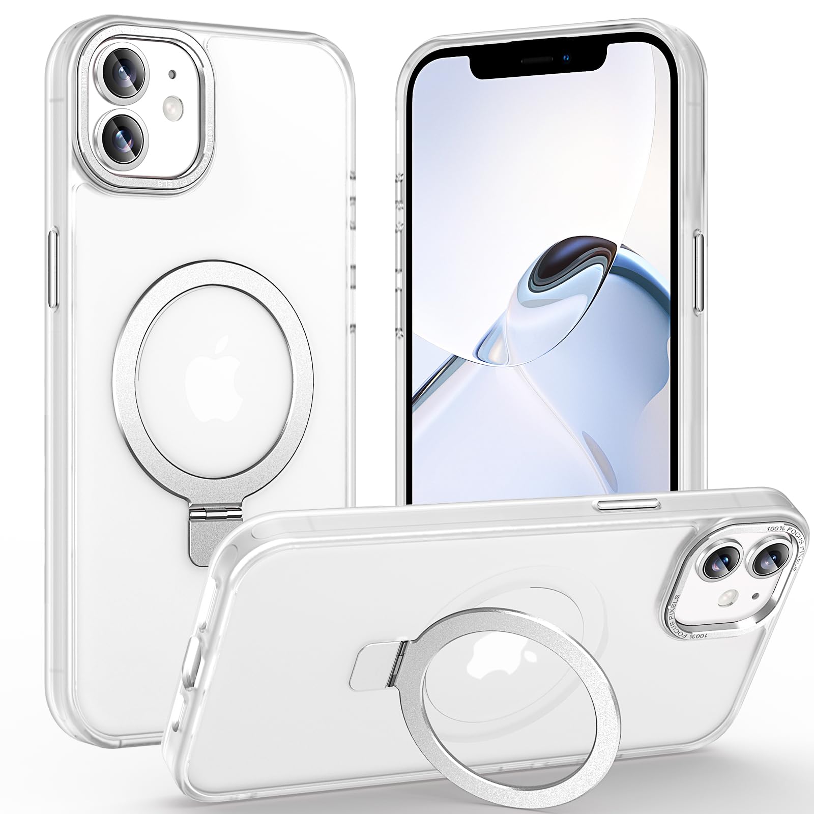 Photo 1 of Lufanbis Magnetic for iPhone 12/12 Pro Case with Ring Stand, [10 FT Drop Protection] [Velvety Touch] Slim Translucent Matte Back Shockproof Phone Case for iPhone 12/12 Pro 6.1'', Frosted White
