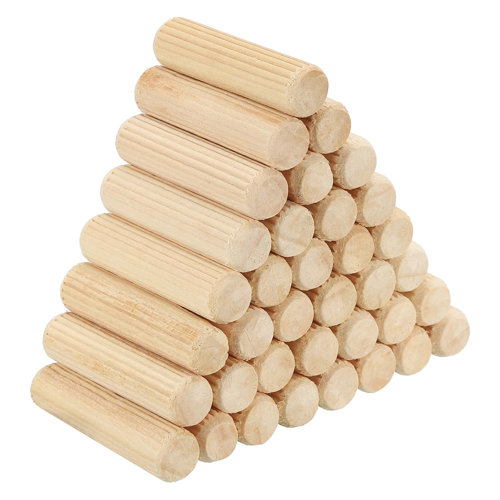 PATIKIL 3/8" x 1-9/16"(10 x 40mm) Wood Dowel Pins, 120 Pack Fluted Wooden Dowel Pin Straight Groove Rods for Furniture Door Art Crafts Projects