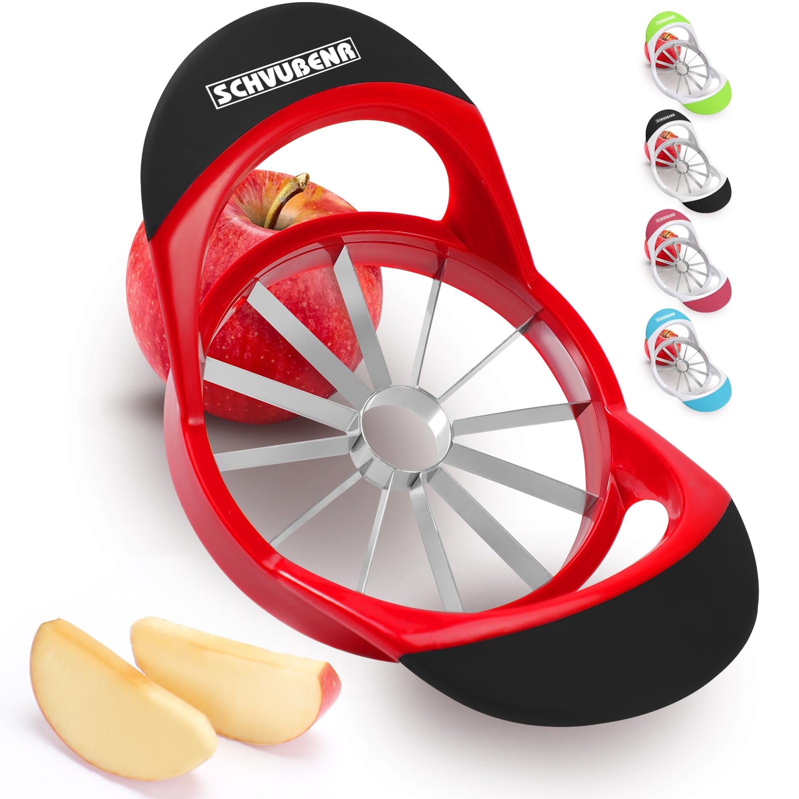 SCHVUBENR Large Apple Corer and Slicer - 4.72 Inch Apple Cutter Slicer with 12 Blades - Stainless Steel Apple Slicer - Sharp Apple Corer Tool - Anti-Slip Grip, Easy to Use & Dishwasher Safe - Red โ image 1