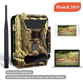 3G Wildkamera,3G Überwachungskamera, Jagdkamera (3G GPRS GSM) mit FOTOAPP-0,4s Auslösezeit- Fotofalle-SIM Karte Inkludiert-Eu