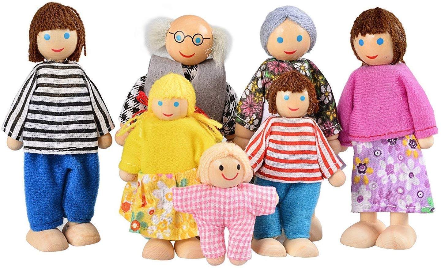 Kids B Crafty Wooden People Dolls - Little People Figures for Dollhouses, Perfect for Playsets, Set of 7