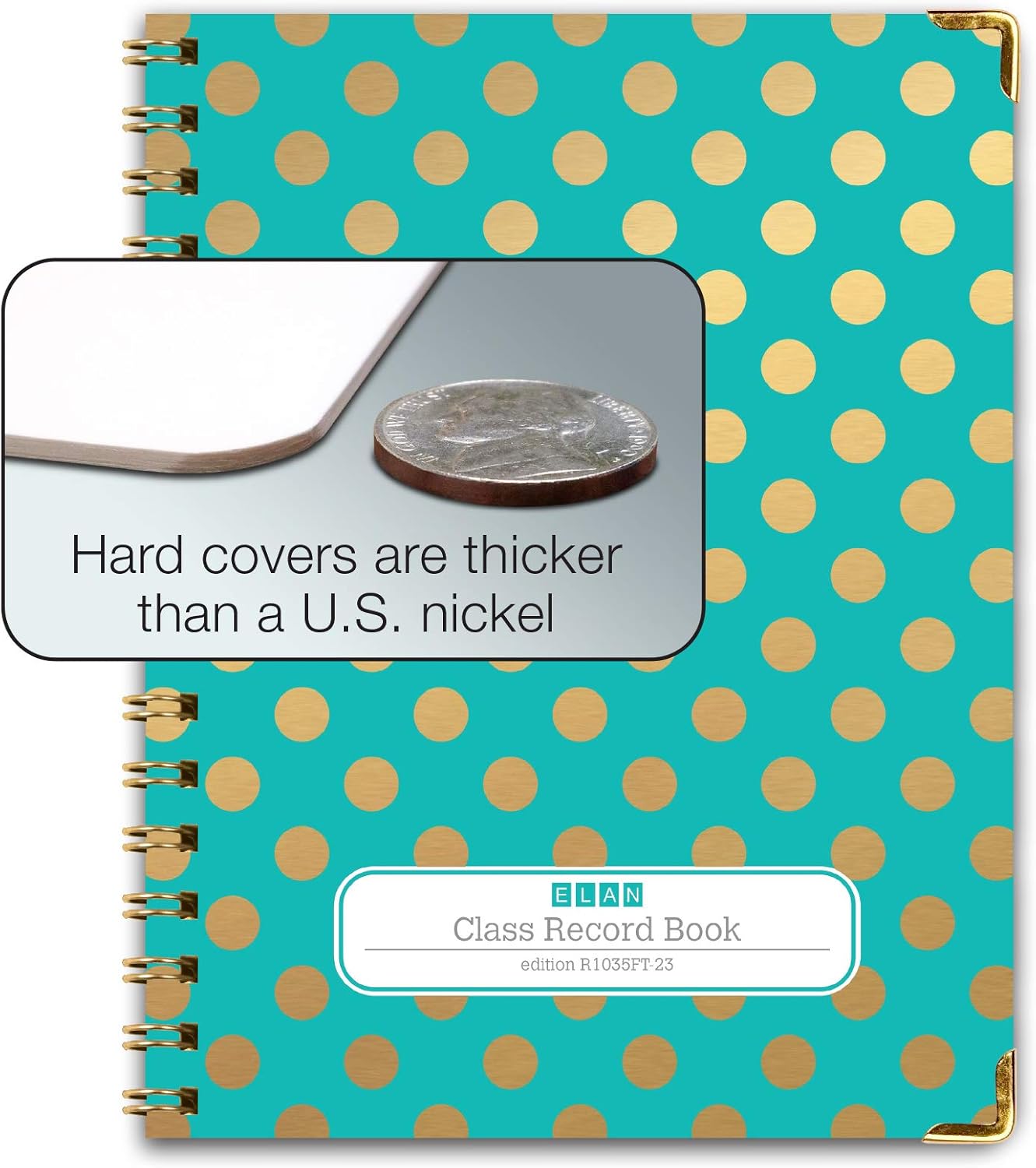 Class Record Book for 9-10 Weeks. 35 Names. Larger Grade Recording Squares. (R1035 - Gold Dots Torquoise) : Office Products