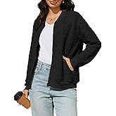 Women's Zip Up Cardigan Jacket Lightweight Casual Long Sleeve Sweatshirt Fall Outerwear Crewneck Jacquard Coat with Pockets