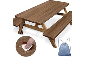 Britown Picnic Table Cover with Bench Covers Elastic Edges, Wooden Brown Fitted Table Cover, Outdoor Patio Camping Essentials 72 Inch 3PCS, Waterproof Camping Fitted Tablecloth with Drawstring Bag