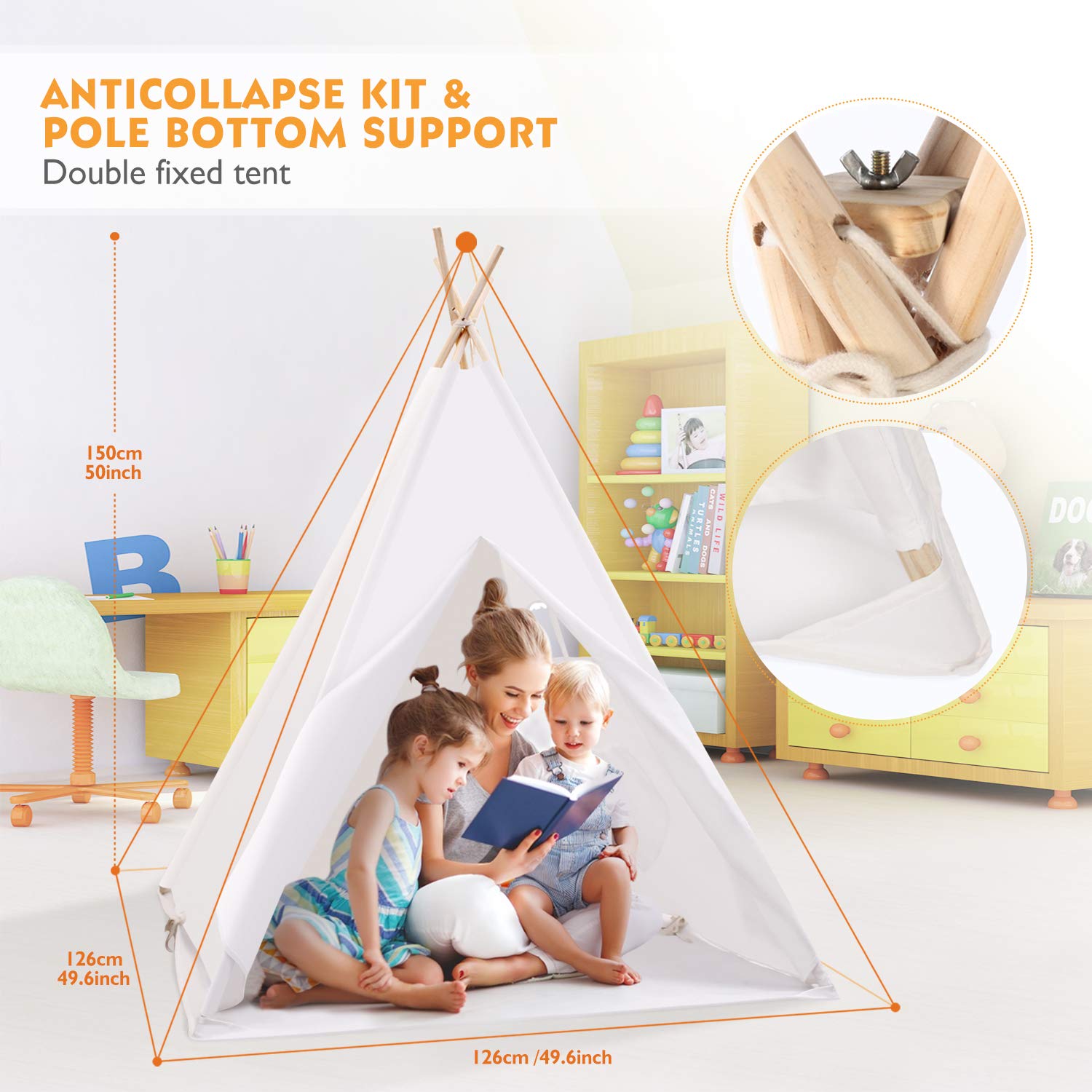 Peradix Indian Teepee Tent for Kids, Play Tent for Indoor Outdoor Activity Playhouse Game with Flags and Cushion