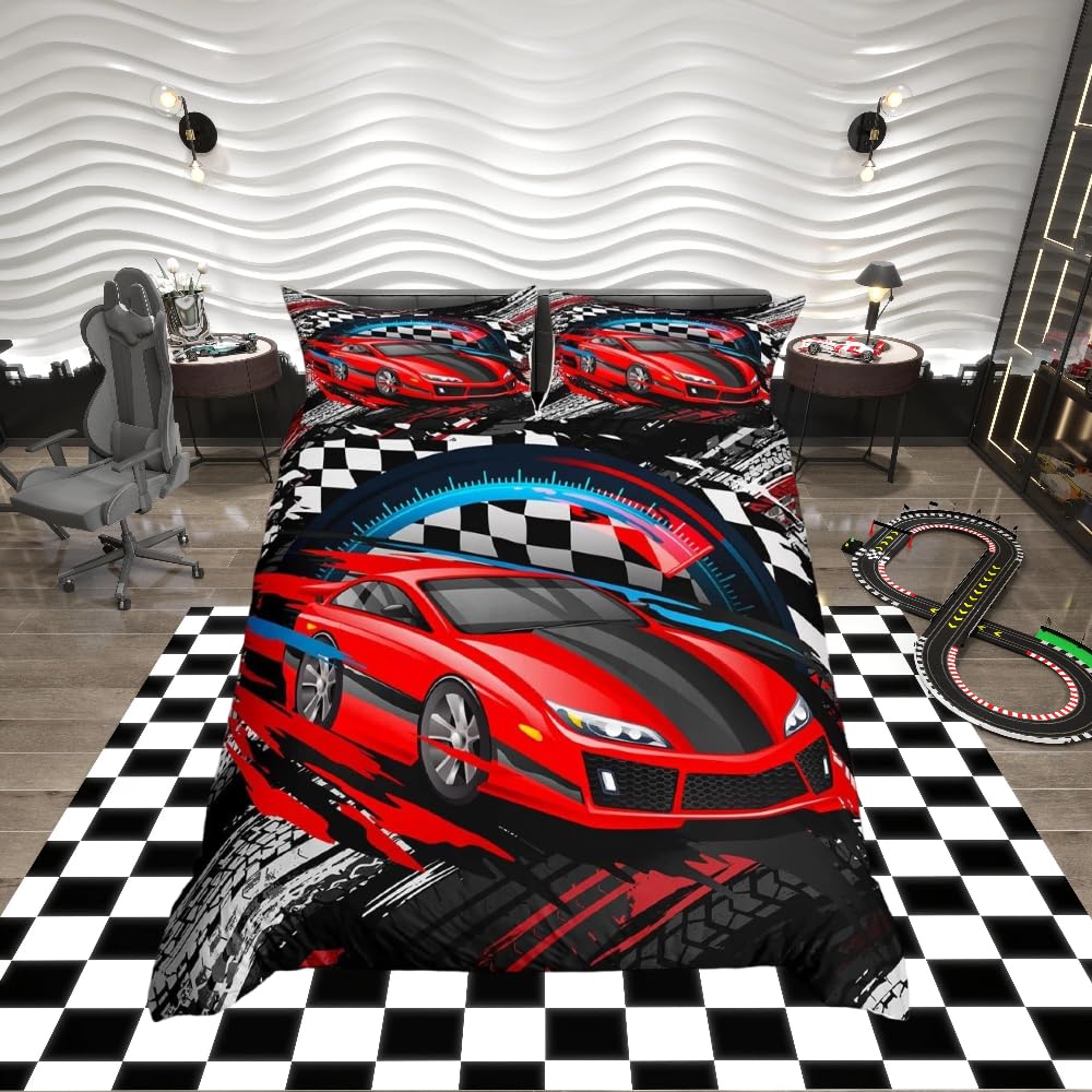 Loussiesd Racing Car Bedding Set for Girls Boys Children Teens Race Sports Car Comforter Cover Extreme Sports Theme Duvet Cover Decorative Bedspread Cover Single Size Bedding Collection 2Pcs — image 1