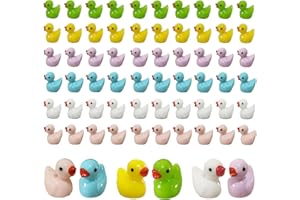 Kuanfine 60 Pcs Tiny Duck Figures Mini Resin Duck Miniature Bead Slime Charms for Dollhouse Garden Landscape Aquarium Decoration(Multicolored)