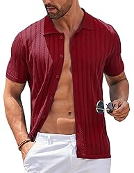 COOFANDY Men's Short Sleeve Shirts Vintage Button