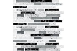 LONGKING 10-Sheet Self-Adhesive Peel and Stick Backsplash for Kitchen, Vinyl Decorative Tiles (Gray)