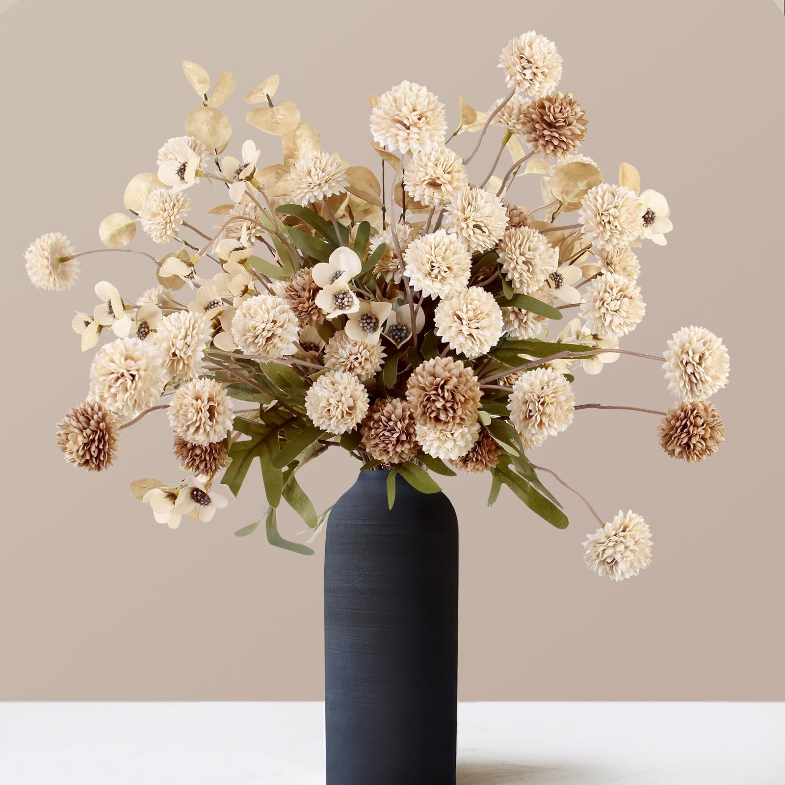 Photo 1 of (bagged) (partial set) (used/fair) Artificial Fall Flowers Faux Mum Flowers - 14pcs Realistic Chrysanthemum Flower, Silk Fall Kiku Blooms Flower Bulk with Eucalyptus Stems for DIY Bouquets, Wedding Centerpieces, Floral Arrangements