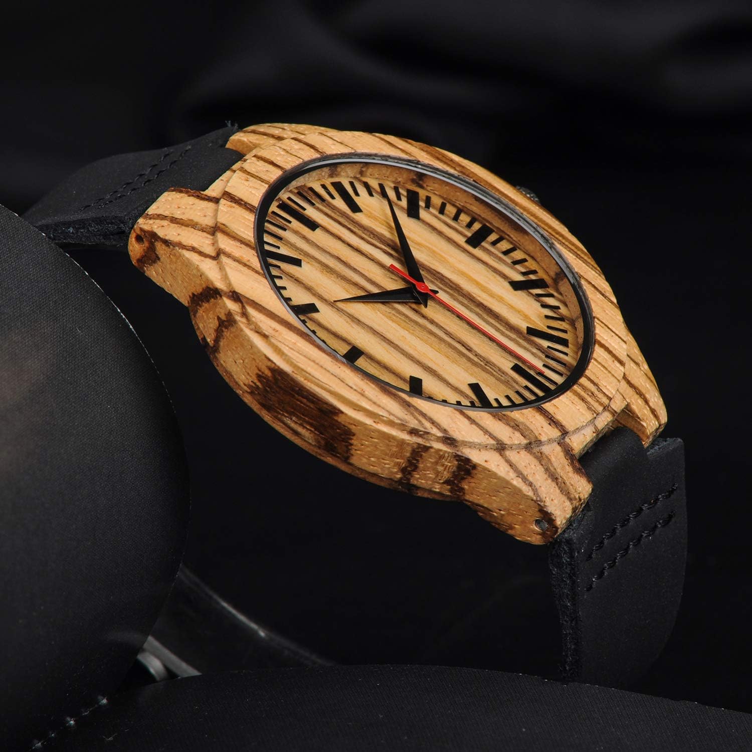 MICGIGI Unisex Simple Wooden Quartz Watch Handmade Cowhide Leather Strap Natural Wood Wrist Watch - Image 5