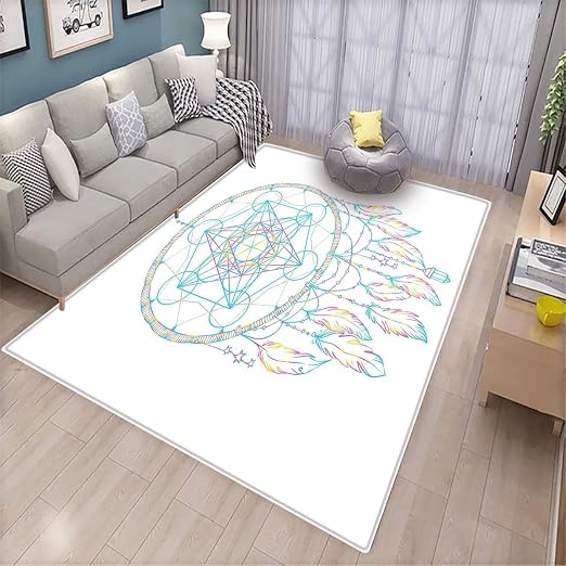 Amazon Com Vaporwave Home Custom Floor Mat Native American Dream Catcher Metatrons Cube Flower Of Life And Feathers Multicolor 6 6 X9 Can Be Used For Floor Decoration Kitchen Dining