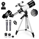 Telescope for Kids & Adults, 70mm Aperture 300mm Telescopes for Astronomy Beginners, 15X-150X Magnification Portable Refractor Telescope with Adjustable Tripod, Phone Adapter
