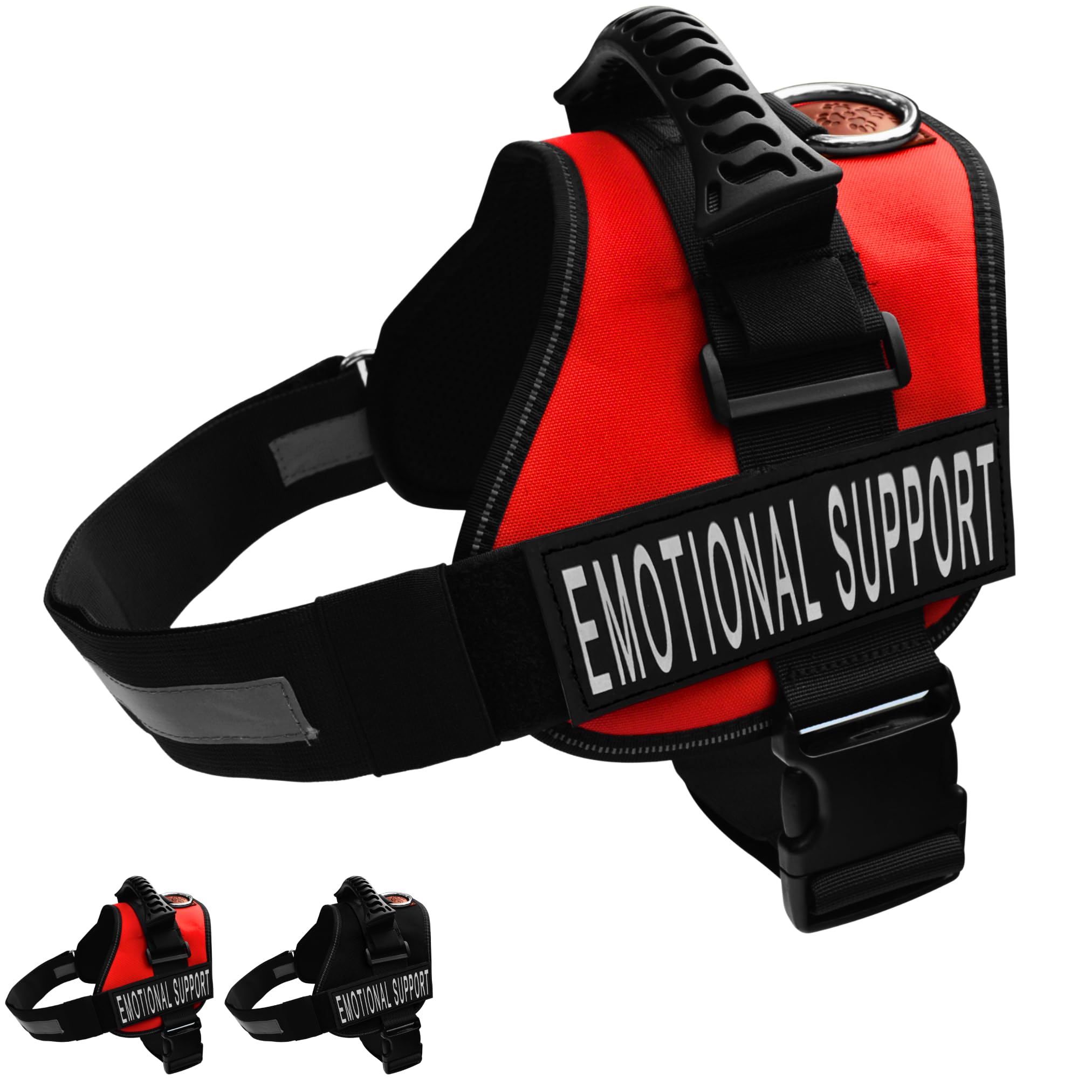 ALBCORP Emotional Support Dog Vest – Reflective Harness - Woven Nylon, Comfy Mesh Padding - Sizes from XXS to XL – Emotional Support Dog Patches Included. Red, Large