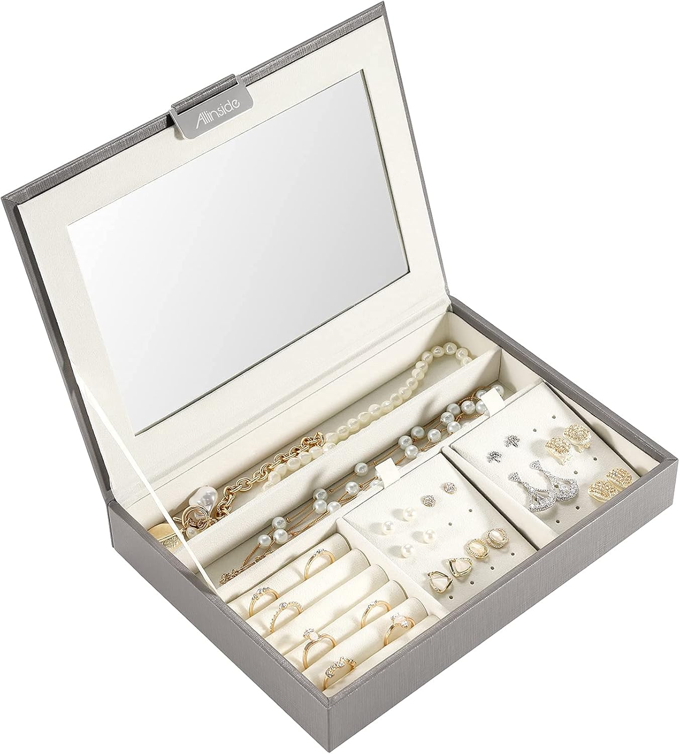 Allinside Stackable Jewelry Box Tray with Mirror, Jewelry Storage