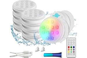 QOLNBY Pool Lights, Rechargeable Submersible LED Lights, IP68 Waterproof Underwater Lights,16 Color Changing Floating Lights with Remote, Magnets, Suction Cups for Bathtub,Pond,Party-8 Pack
