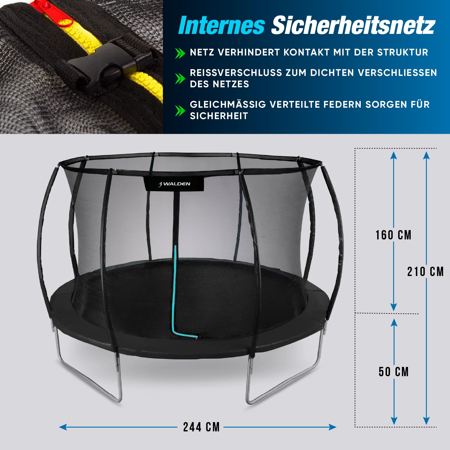 Trampolin Outdoor, Gartentrampolin Ø 244 cm 8 FT Zertifiziert Trampolin mit Sicherheitszaun und Gepolsterte Stangen für Kinder Indoor Outdoor Fitness, Belastbar bis 100kg (244 cm) 5