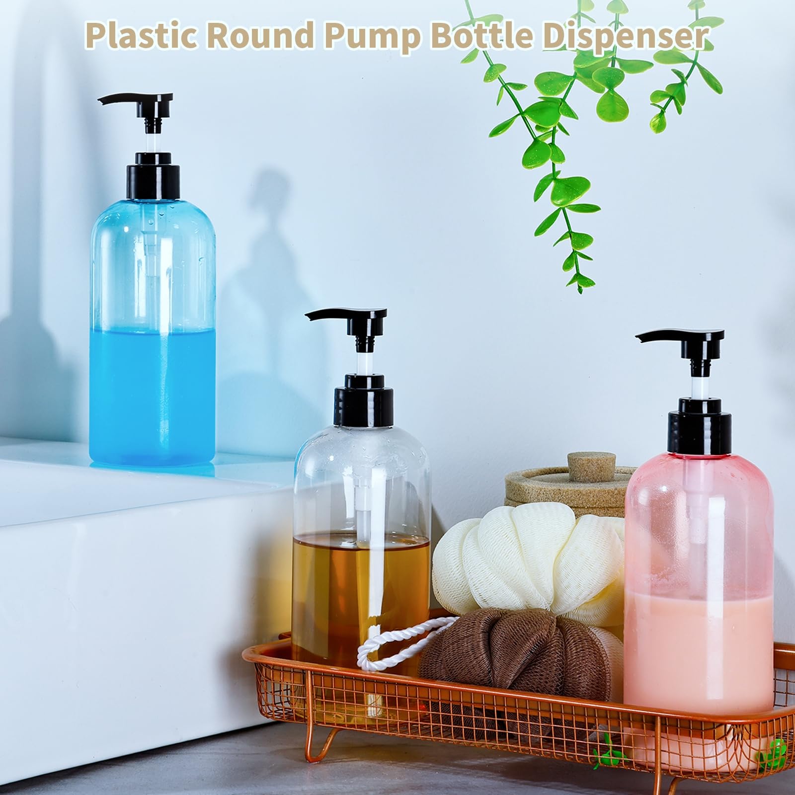 Bynccea Plastic Pump Bottle 16 oz/500 ml Empty Shampoo Pump Bottles Dispenser Portable Pump Bottles for Shampoo and Conditioner Liquid