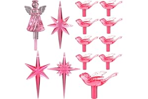 KONOHAELF 117Pcs Ceramic Christmas Tree Pink Love Bird Replacement Lights Bulbs and 1 Angel/3Stars Topper Ornament for Ceramic Tree Décor - Medium Plastic Pegs.