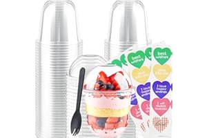 50 Pack 10 oz Plastic Dessert Cups with Lids and Spoons，Clear Disposable Parfait Cups with Dome Lids for Yogurt,Dessert,Ice C