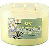 Eucalyptus Jasmine Lavender Scented Candle | 3 Wick Large Soy Candles for Home 15.8oz | Calming Spa Aromatherapy Candle | Strong Scent Long Lasting Clean Burn | Stress Relief Gift for Women & Men