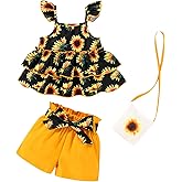 YOUNGER TREE Toddler Baby Girl Clothes Ruffle Sleeveless Strap Dress Tank Shorts Set Summer Outfits With Bag