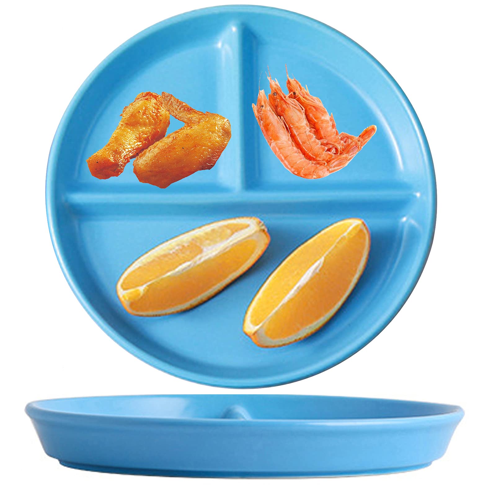 JMYDecor 8'' Perdurable Porcelain Dinner Plates,Divided Plate 3 Compartment Dinnerware Dish Set of 2 for Dinner and Salad, Restaurant, Family Party and Kitchen Use - Round