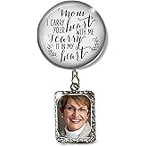 Gutsy Goodness Grooms Boutonniere Lapel Pin Missing Mom Mother Stepmom Godmother Wedding Day Memorial Photo Charm Memory - Personalize Picture in Frame Option - Mens Remembrance Brooch - Card Gift Box