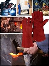 JZK Heavy Duty Leather Heat Resistant Welders Gauntlets 13in Palm 5.5in view 4