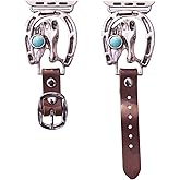 38 mm, 40 mm, 41mm compatible for Apple Watch Series 8,7,6,5,4, and SE Small Versions, Western Horse Shoe and Semi-Precious Turquoise Genuine Leather Apple Watch Band No. 72T