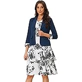 Allegra K Women's Dress Suit Sets 2 Pcs Chiffon V Neck Floral Print Contrast Panel Work Jacket Dresses