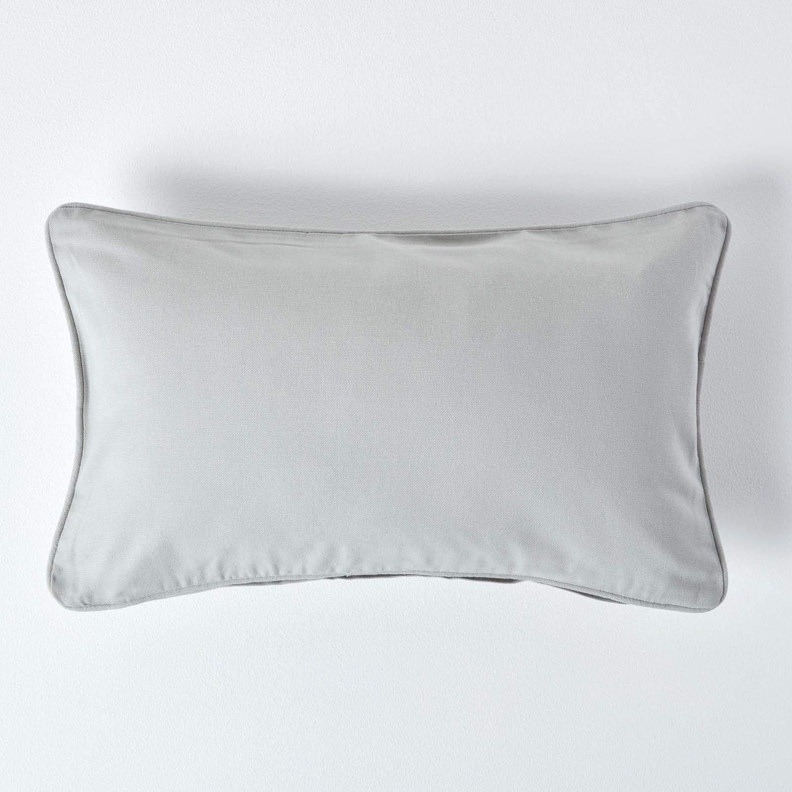 HOMESCAPES - 100% Cotton Plain Grey Cushion Cover- 30 x 50 cm Rectangular - 12 x 20 Inches Light Grey Silver Sofa Cushion Pillow Cover - Washable