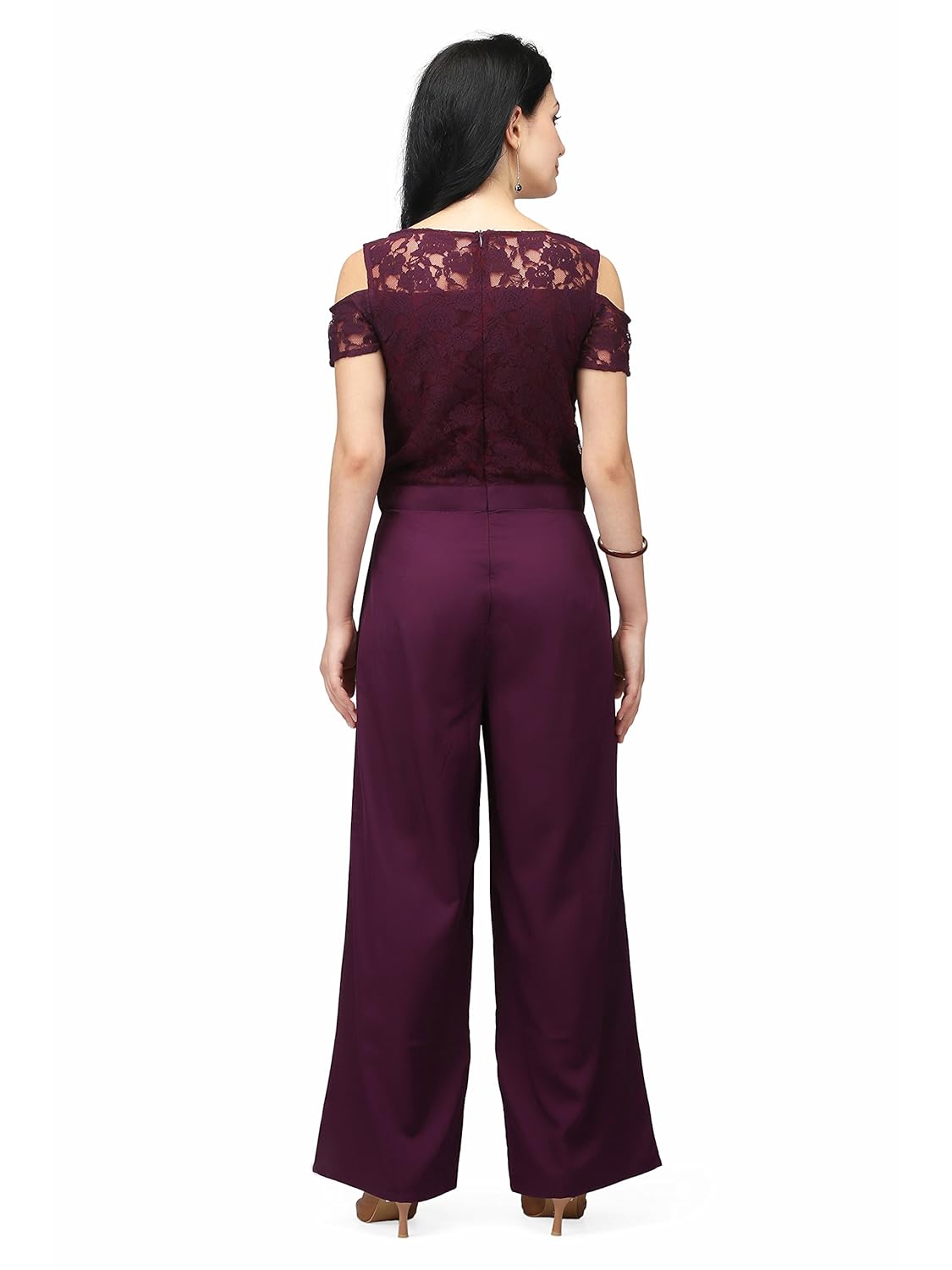eavan women's premium burgundy a-line lace jumpsuit