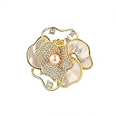 Crystal Camellia Brooch and Pins Gold Flower Brooches for Women Vintage Jewelry for Clothes Dress Hats Bags Accessory