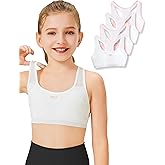 Girls Training Bra for 8-14 - First Wireless Seamless Sports Bra with Sewn-in Padding - Breathable Cotton Racerback - 4-Pack