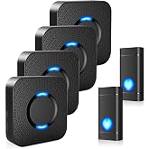 Wireless Doorbells for Home, PHYSEN Waterproof Door Chime Kit for Classroom | Operating at 1300-ft 58 Melodies &amp; 5 Volume Levels, Door Bell Wireless with LED Strobe, 2 Push Buttons + 4 Plug in Receivers