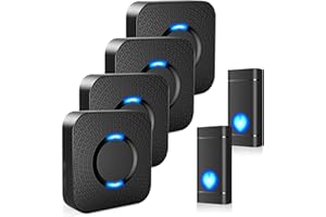 Wireless Doorbells, COTINSE Waterproof Door Bell Ringer Wireless, Operating at 1300-ft 58 Doorbell chimes & 5 Volume Levels, LED Strobe, 2 Push Buttons + 4 Plug in Receivers