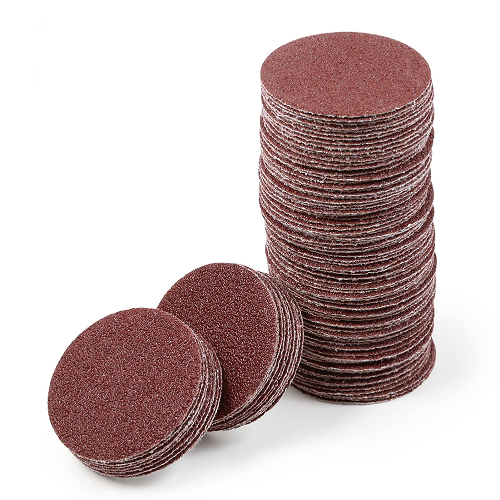 LEONTOOL 2 Inch Hook and Loop Sanding Discs 60 Grit 100Pcs Sandpaper Discs for Random Orbital Sander Pads Grinding Polishing Metal Wood Rubber Leather Plastic Stone Glass