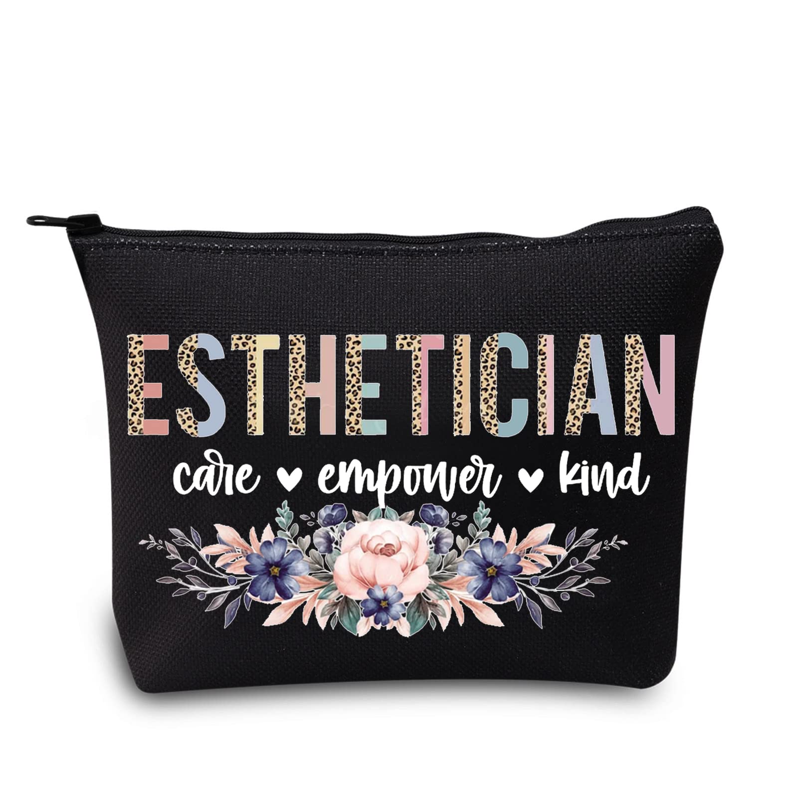 LEVLO Cosmetology Beautician Cosmetic Make Up Bag Dermatologist Gift Esthetician Care Empower Kind Makeup Zipper Pouch Bag For Esthetician Graduate, Esthetician Black, Make Up Bag