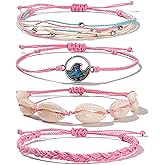FANCY SHINY Wave String Bracelets Braid Puka Shell Bead Bracelets Handmade Cute Trendy Boho Easter Jewelry Gifts for Women