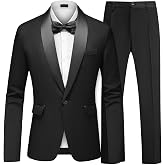 Moncace Men's Shawl Lapel Tuxedo Formal Dress Suit 2 Piece Set with Bow Tie | One Button, Satin Shawl Lapel, Classic Regular Fit, Anti-Wrinkle, Black Tie Outfit, for Grooms, Wedding, Prom, Party, Gala