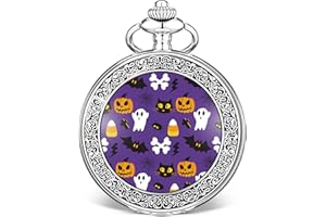 Siifert 2025 Halloween Pocket Watch with Chain Gift for Men Autumn Vintage Quartz Women Trick or Treat Watch for Party Favor