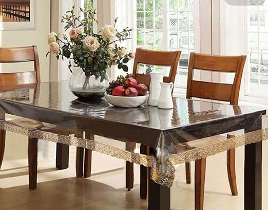 Kuber Industries PVC 6 Seater Transparent Dining Table Cover - Gold,CTCOMPST01