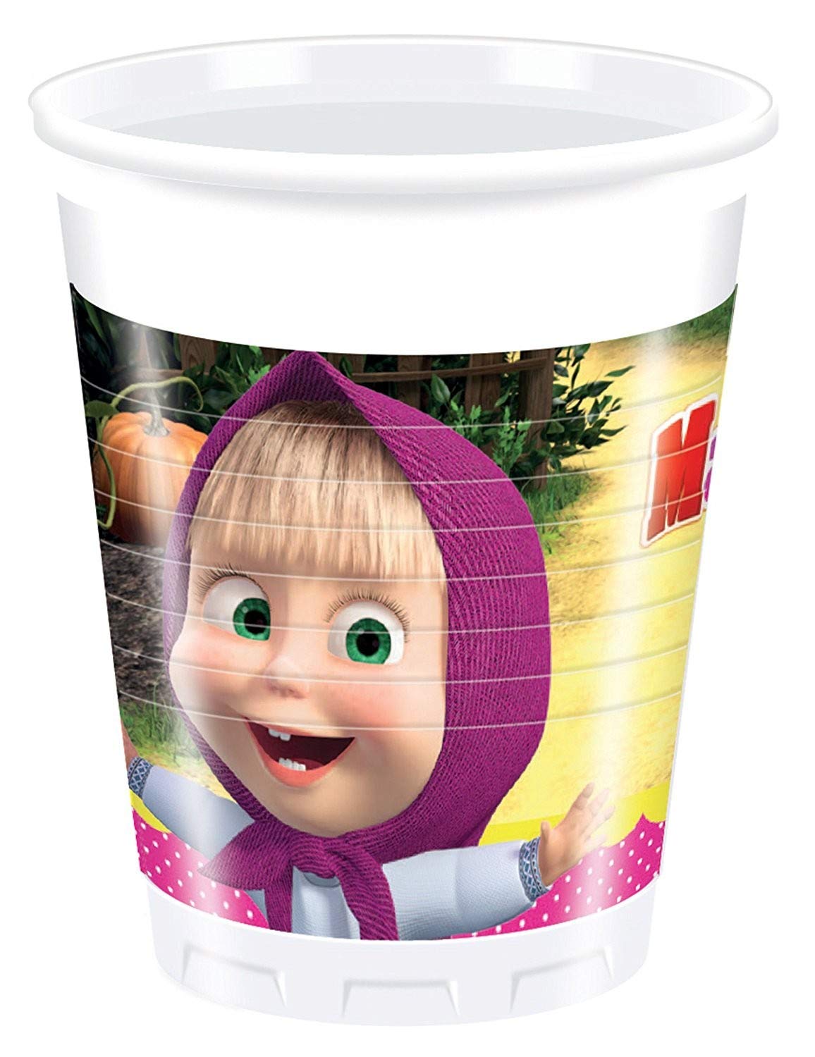 Procos 86513 Set of 8 Multi-Coloured Masha and Bear Plastic Cups, 200 ml