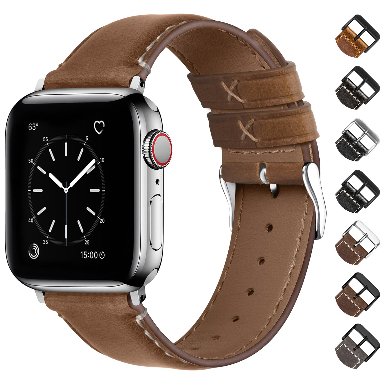Fullmosa Compatible with Apple Watch Straps 40mm 42mm(Series 11/10) 41mm 38mm, Leather iWatch Band for Men Women, Replacement Strap for SE 3 2 1/Series 11 10 9 8 7 6 5 4 3 2 1, Brown+Black Buckle