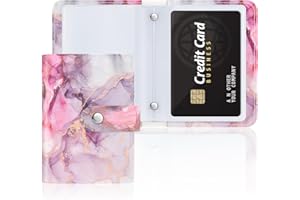 Rouidr Business Card Organizer, RFID Business Card Holder, Small Slim Leather Cards Book, Pocket Name Card Holder Wallet for Women, Red Ink Marble