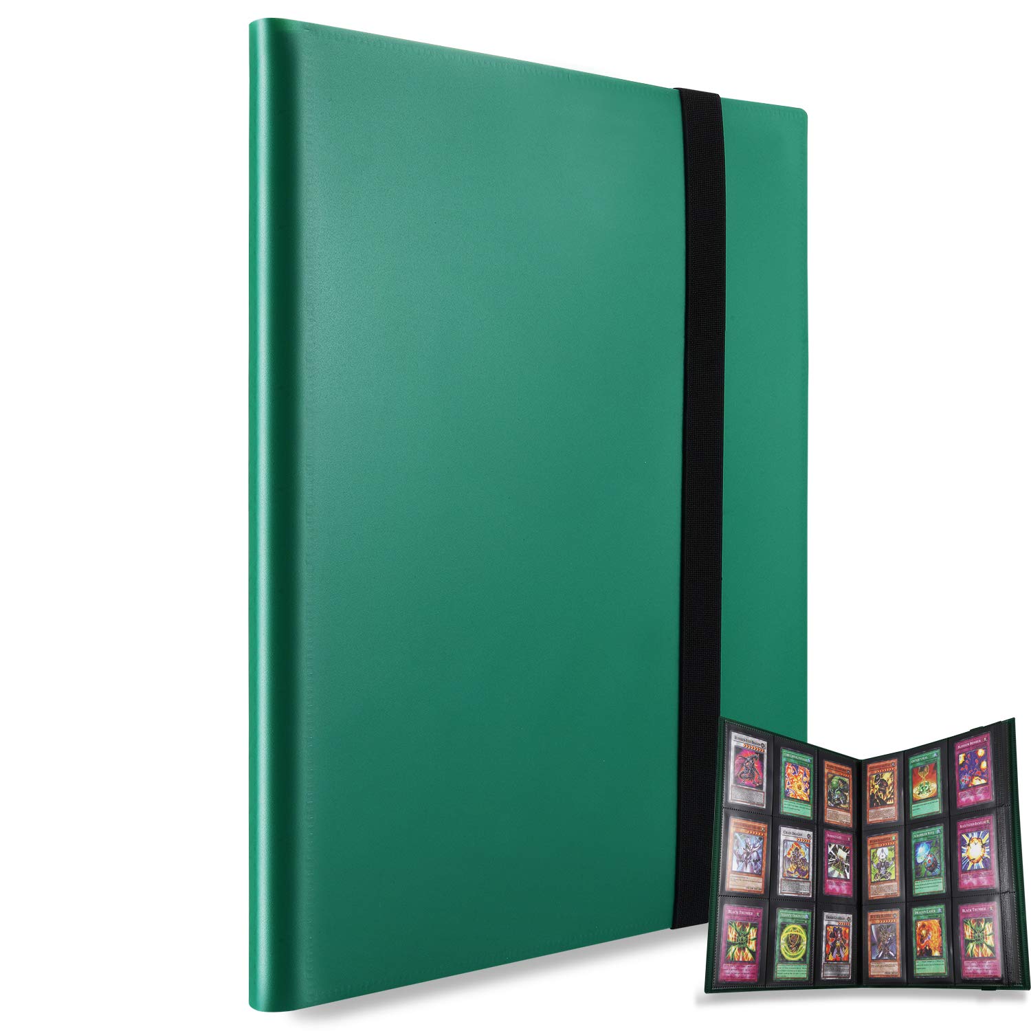 MUROAD 360 Pockets Trading Card Binder Album, Side Loading PP Pockets, Standard Size Cards Protector, compatible with Yugioh Pokemon Card Holder (Green)