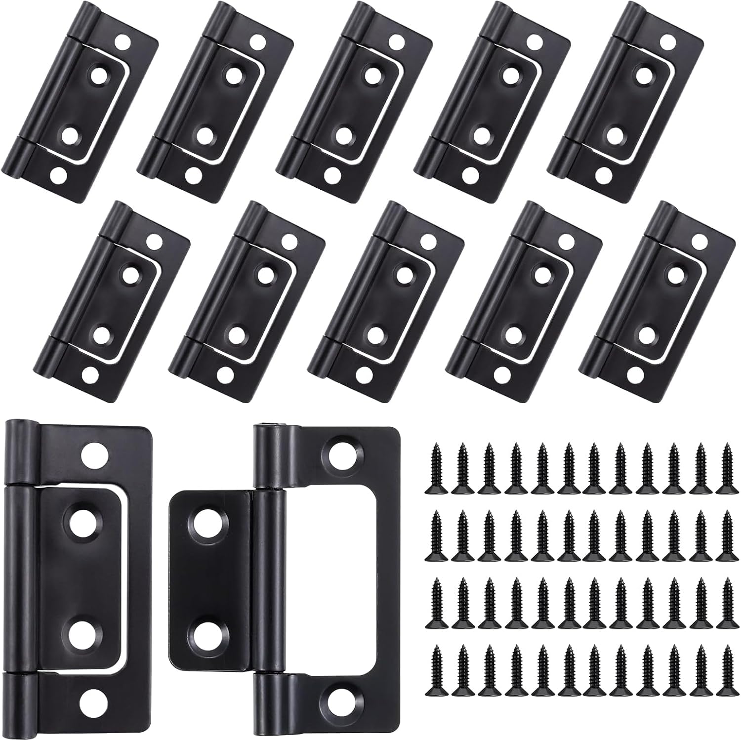 UICCVOKK 12 Pcs Flush Hinges, 2 Inch Black Door Hinges No Mortise, Door Hinge Internal with Fixing Screws, Heavy Duty Hinges for Wood, Windows, Boxes, Drawer